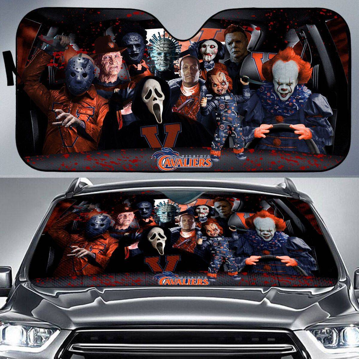 Virginia-Cavaliers-NCAA-Halloween-Car-Sun-Shade-CSS0644 Virginia Cavaliers NCAA Halloween Car Sun Shade CSS0644