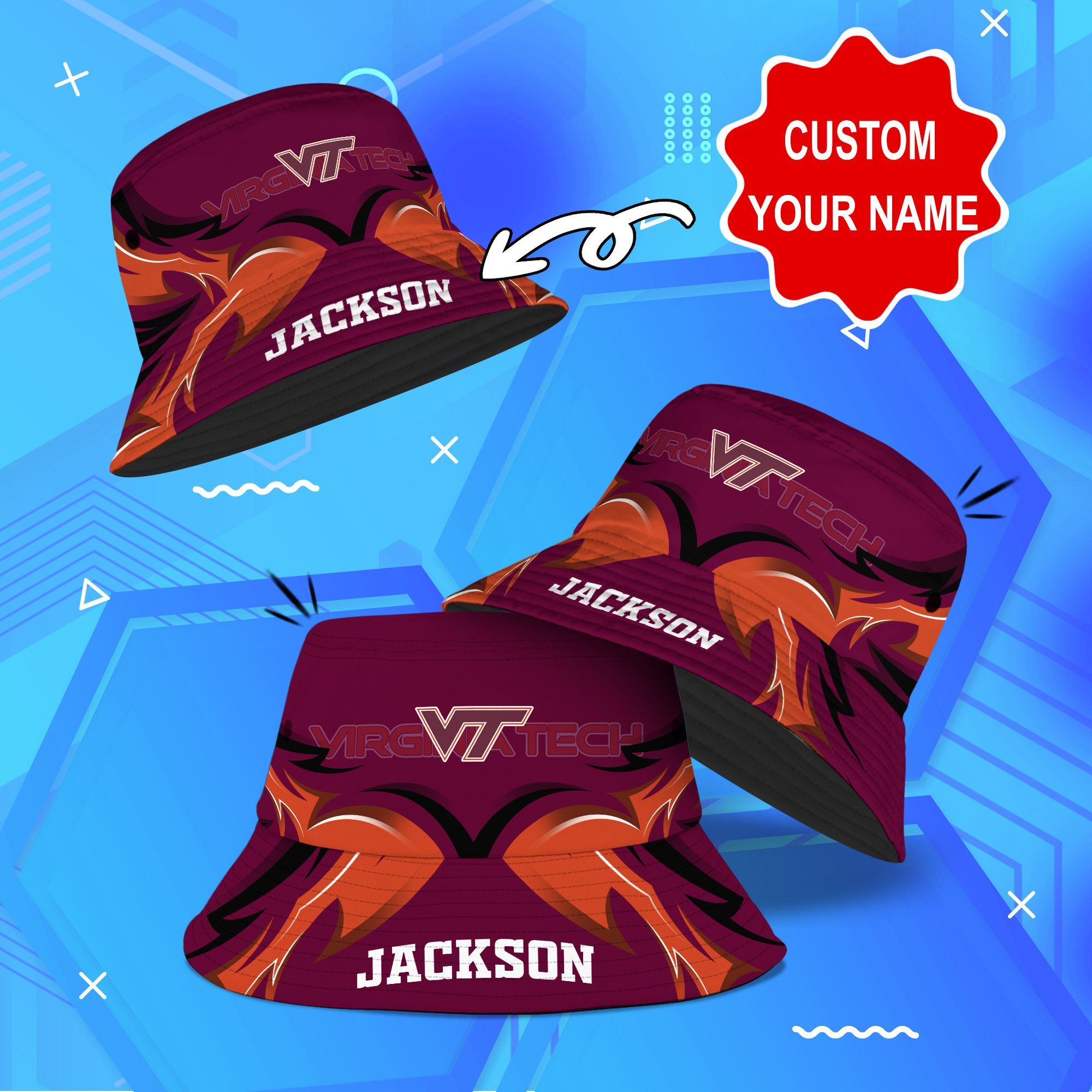 Virginia-Tech-Hokies-NCAA-Bucket-Hat-Personalized-SBH337 Virginia Tech Hokies NCAA Bucket Hat Personalized SBH337