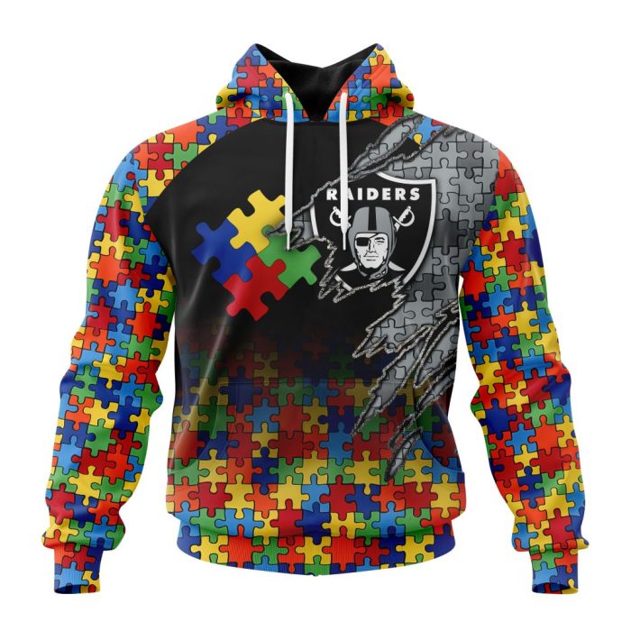 Customized NFL Las Vegas Raiders Autism Awareness Design Unisex Hoodie TH0993