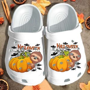 Halloween Sloth Pumpkin On White Crocs Crocband Clog Comfortable Water Shoes BCL0628