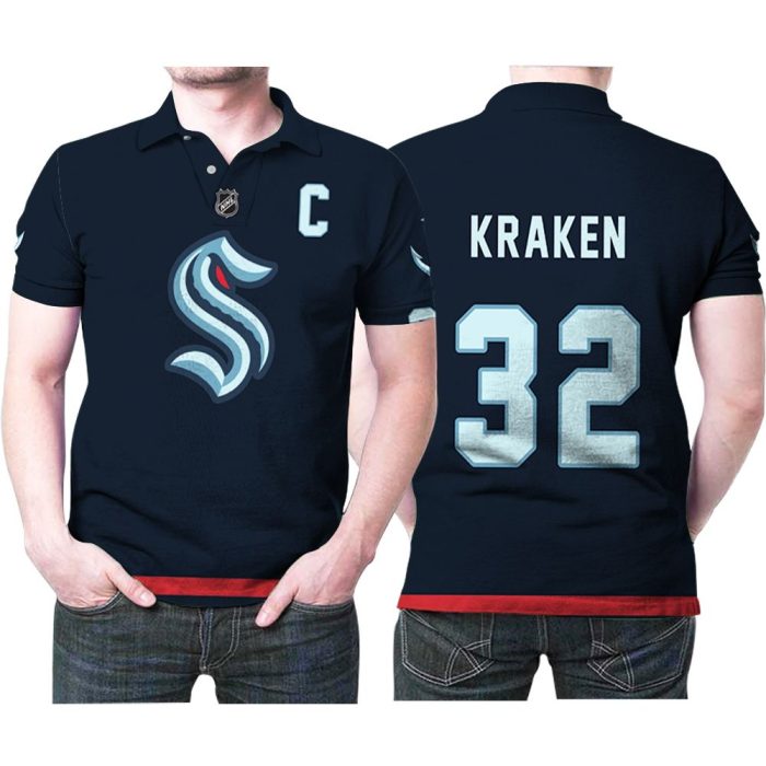 Seattle Kraken #32 Nhl Ice Hockey Team Logo Blue Polo Shirt PLS2770