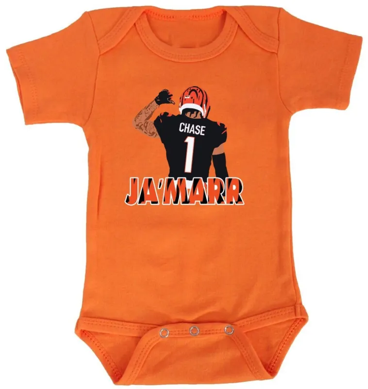 Baby-Onesie-JaMarr-Chase-Cincinnati-Bengals-Jamarr-Logo-Creeper-Romper Baby Onesie Ja'Marr Chase Cincinnati Bengals Jamarr Logo Creeper Romper