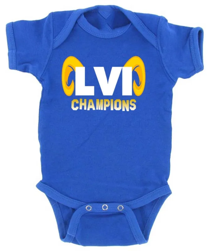 Baby-Onesie-Los-Angeles-Rams-La-Super-Bowl-Lvi-Champions-Champs-Creeper-Romper Baby Onesie Los Angeles Rams La Super Bowl Lvi Champions Champs Creeper Romper