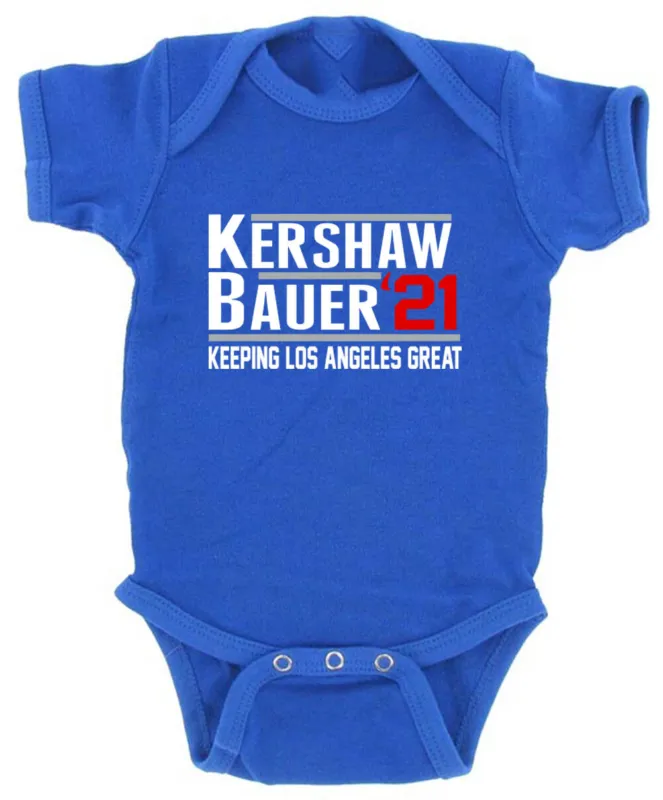 Baby-Onesie-Trevor-Bauer-Clayton-Kershaw-Los-Angeles-Dodgers-2021-Creeper-Romper Baby Onesie Trevor Bauer Clayton Kershaw Los Angeles Dodgers 2021 Creeper Romper