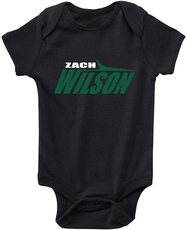 Baby-Onesie-Zach-Wilson-New-York-Jets-Stealth-Black-Logo-Creeper-Romper Baby Onesie Zach Wilson New York Jets Stealth Black Logo Creeper Romper