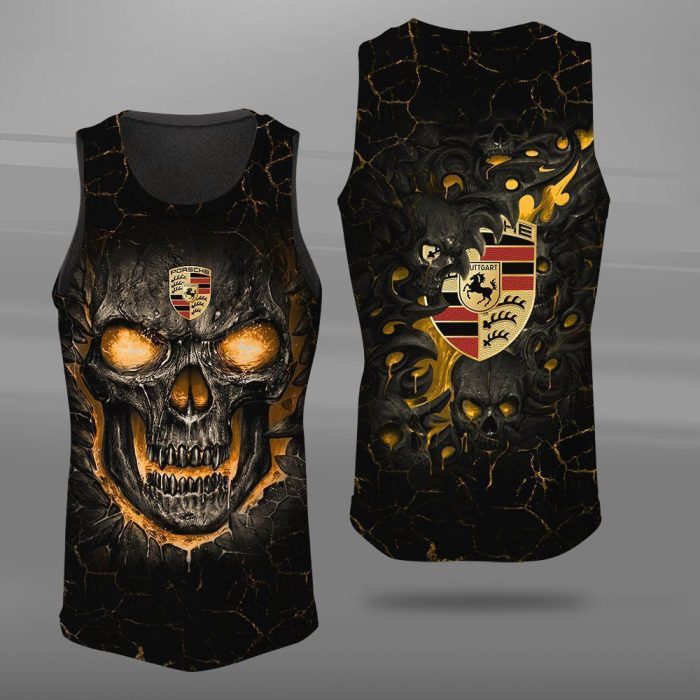 Porsche Skull Unisex Tank Top Basketball Jersey Style Gym Muscle Tee JTT603