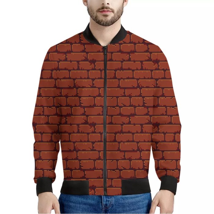 8-Bit Pixel Brick Wall Print Bomber Jacket