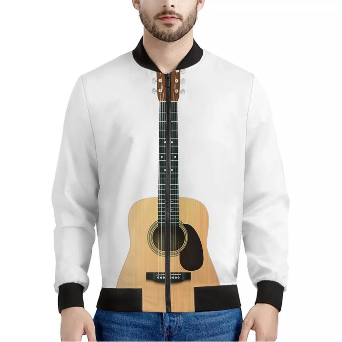 Acoustic Guitar Print Bomber Jacket