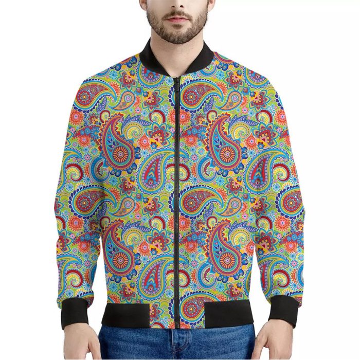 Asian Paisley Pattern Print Bomber Jacket