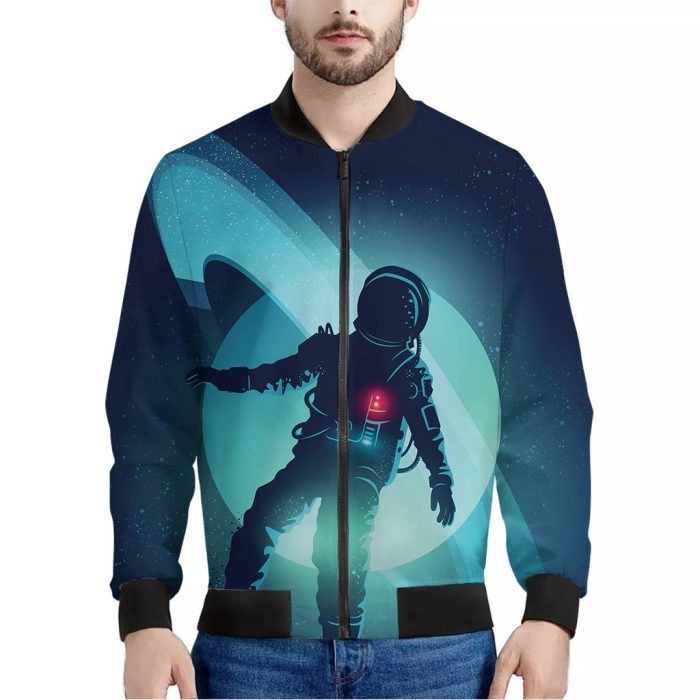 Astronaut Floating Through Space Print Bomber Jacket