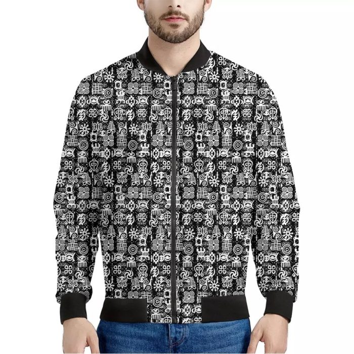 Black And White African Adinkra Symbols Bomber Jacket