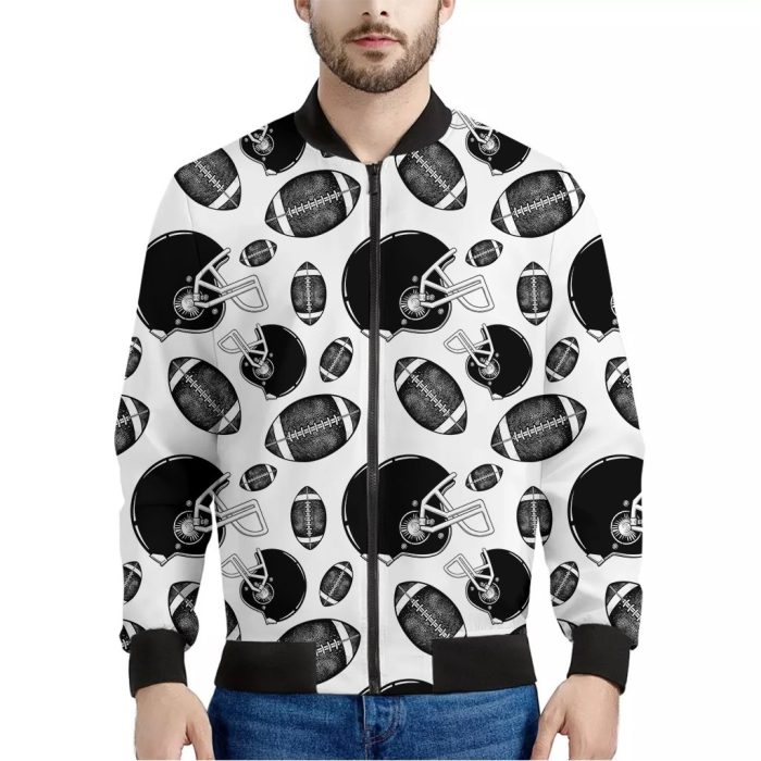 Black And White American Football Print Bomber Jacket