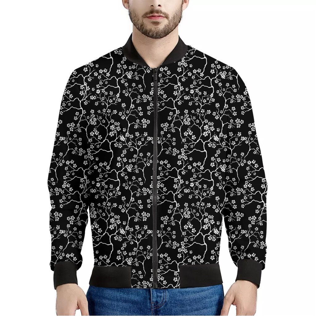 Black And White Cherry Blossom Print Bomber Jacket – We sell presents ...