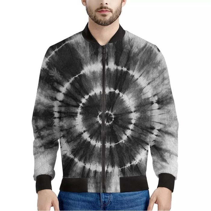 Black And White Tie Dye Print Bomber Jacket