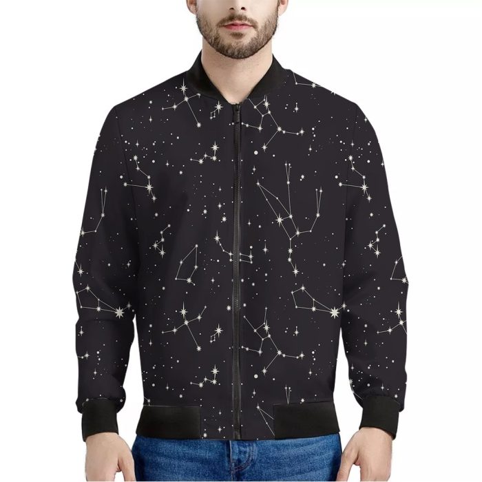 Black And White Zodiac Stars Print Bomber Jacket