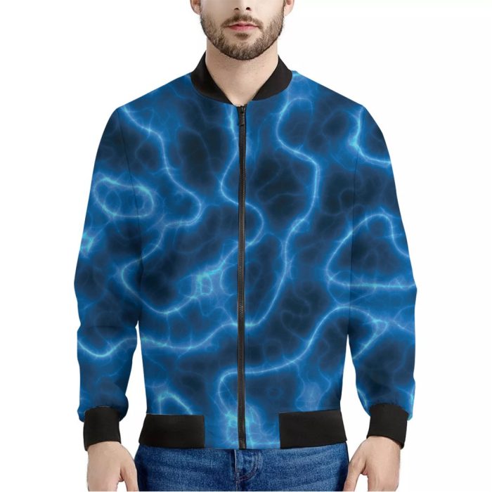 Blue Plasma Print Bomber Jacket