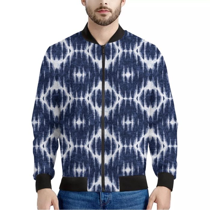 Blue Shibori Print Bomber Jacket