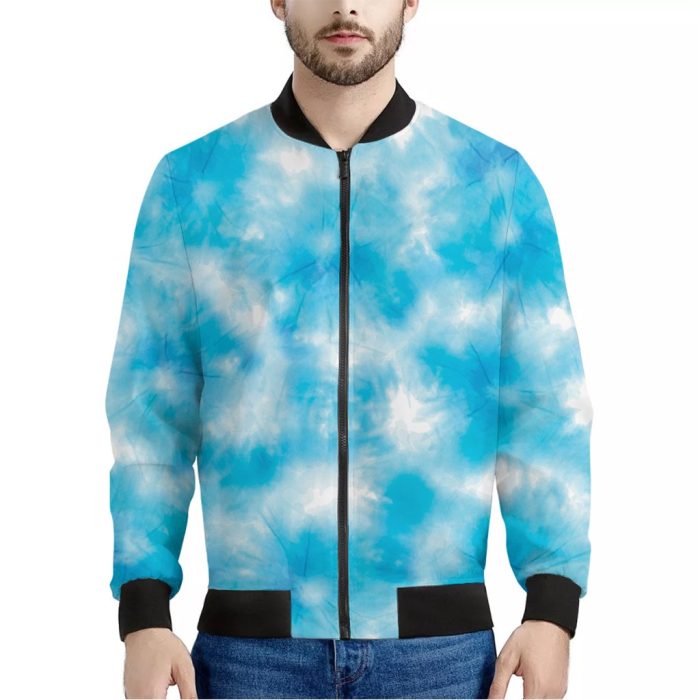 Blue Shibori Tie Dye Print Bomber Jacket