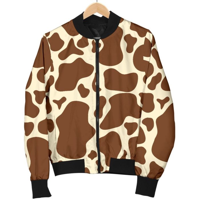 Brown Cow Print Bomber Jacket