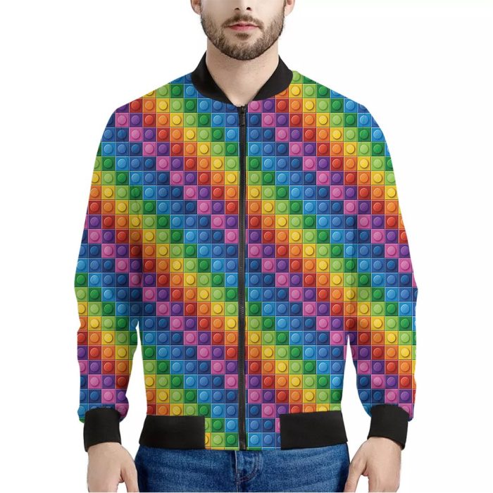 Colorful Plastic Building Blocks Print Bomber Jacket