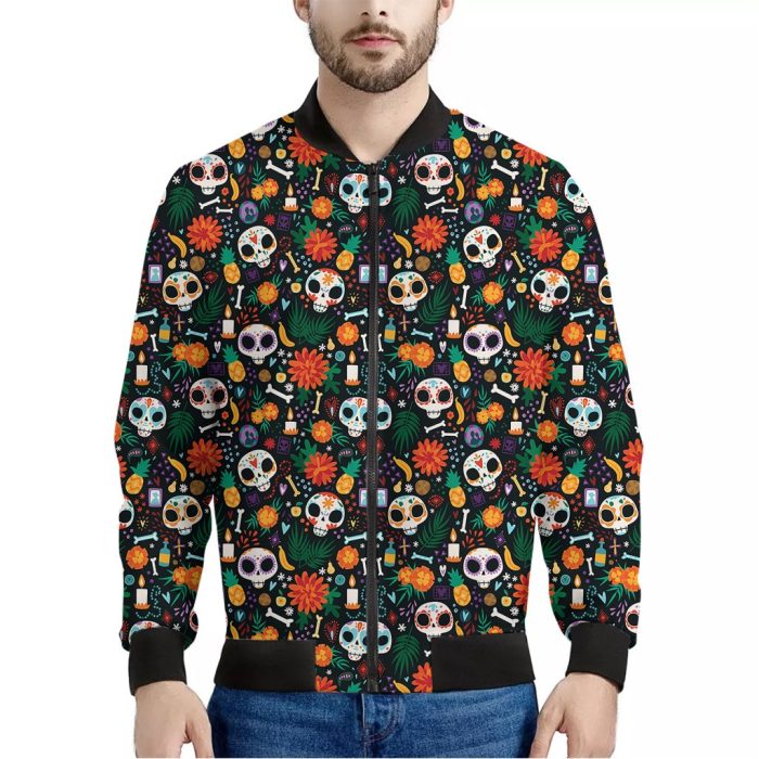 Dia De Los Muertos Day Of The Dead Print Bomber Jacket