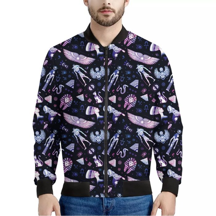 Egyptian Tribal Symbols Print Bomber Jacket