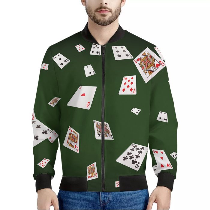 Flying Poker Cards Print Bomber Jacket