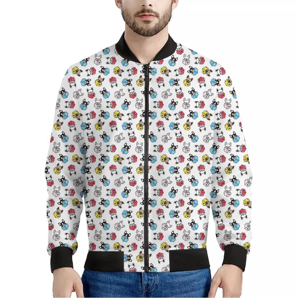 Paris Dog Pattern Print Men's Bomber Jacket