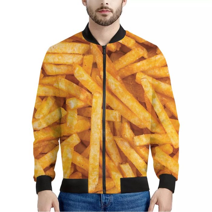 French Fries Texture Print Bomber Jacket