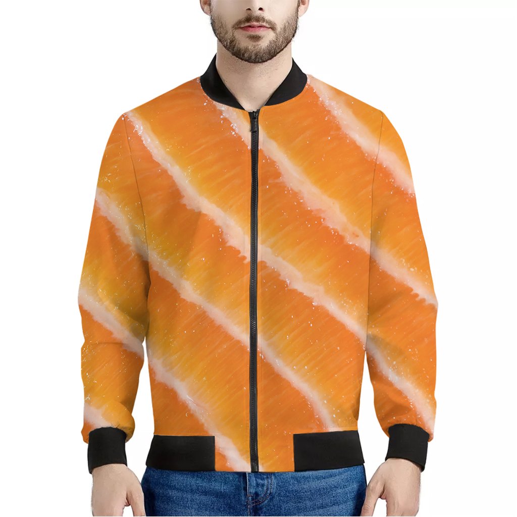 Fresh Salmon Print Bomber Jacket We sell presents, you sell memories!