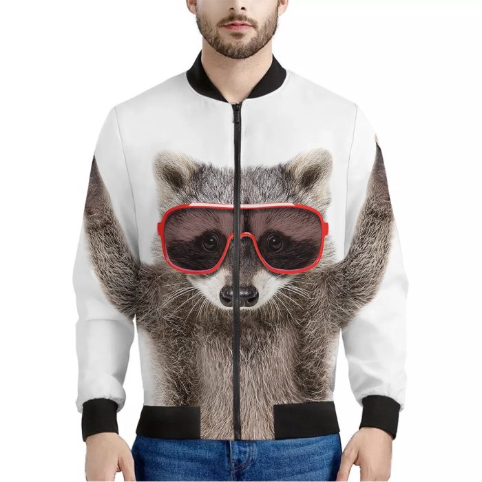 Funny Raccoon Print Bomber Jacket