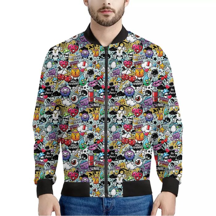 Graffiti Cartoon Characters Print Bomber Jacket