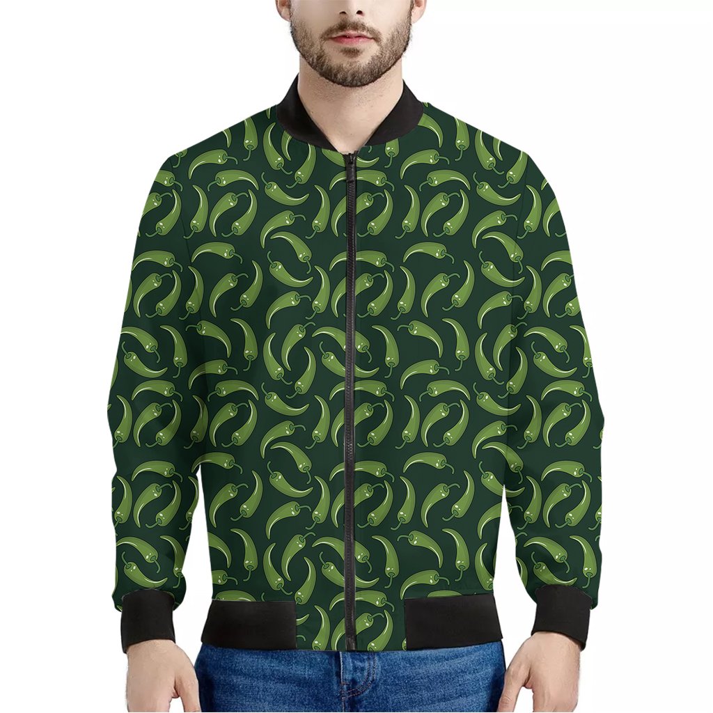 Green-Chili-Peppers-Pattern-Print-Bomber-Jacket Green Chili Peppers Pattern Print Bomber Jacket