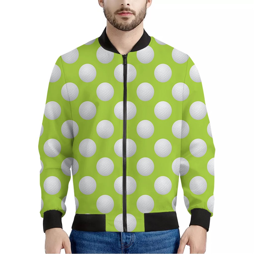 Green-Golf-Ball-Pattern-Print-Bomber-Jacket Green Golf Ball Pattern Print Bomber Jacket