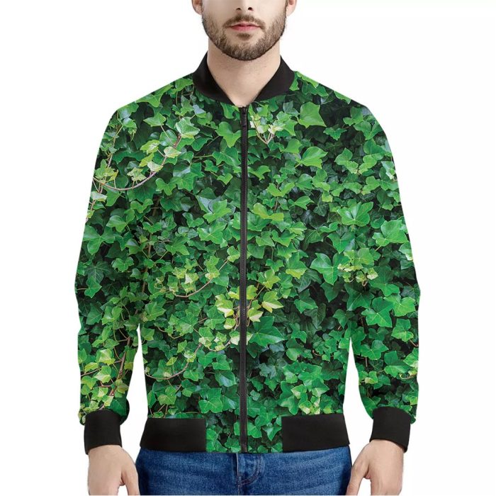 Green Ivy Wall Print Bomber Jacket