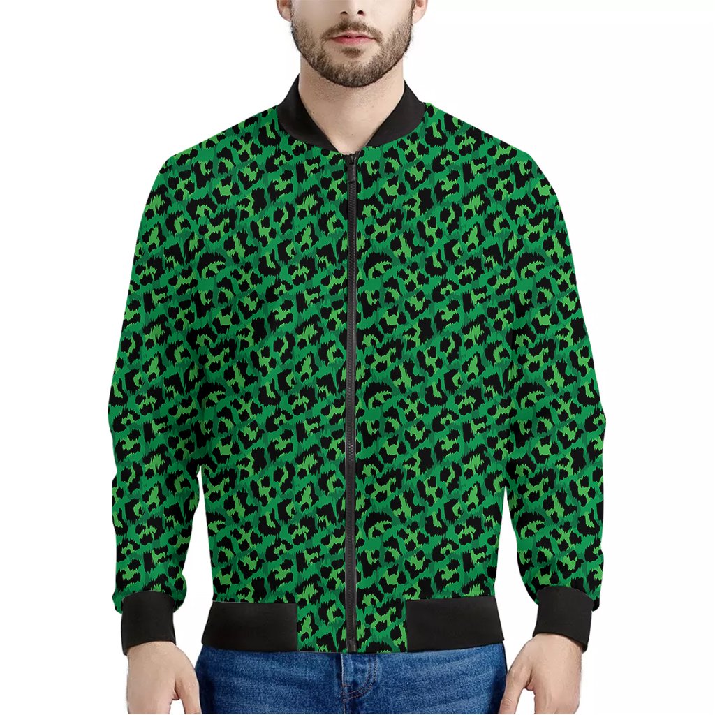 Green-Leopard-Print-Bomber-Jacket Green Leopard Print Bomber Jacket