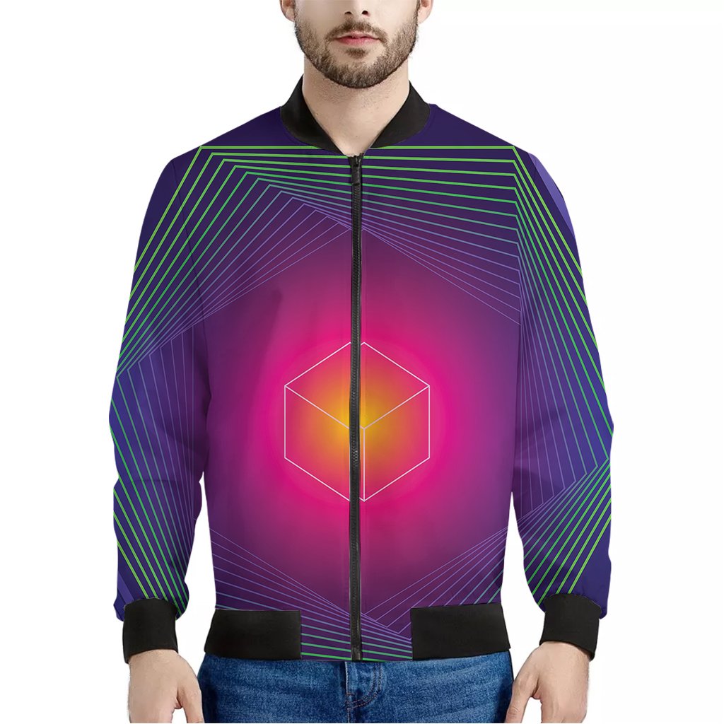 Green-Light-EDM-Geometric-Print-Bomber-Jacket Green Light EDM Geometric Print Bomber Jacket