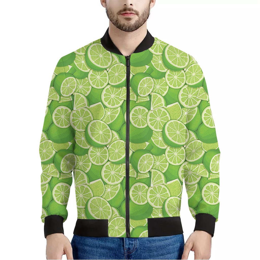 Green-Lime-Pattern-Print-Bomber-Jacket Green Lime Pattern Print Bomber Jacket