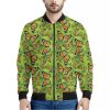 Green Monarch Butterfly Pattern Print Bomber Jacket