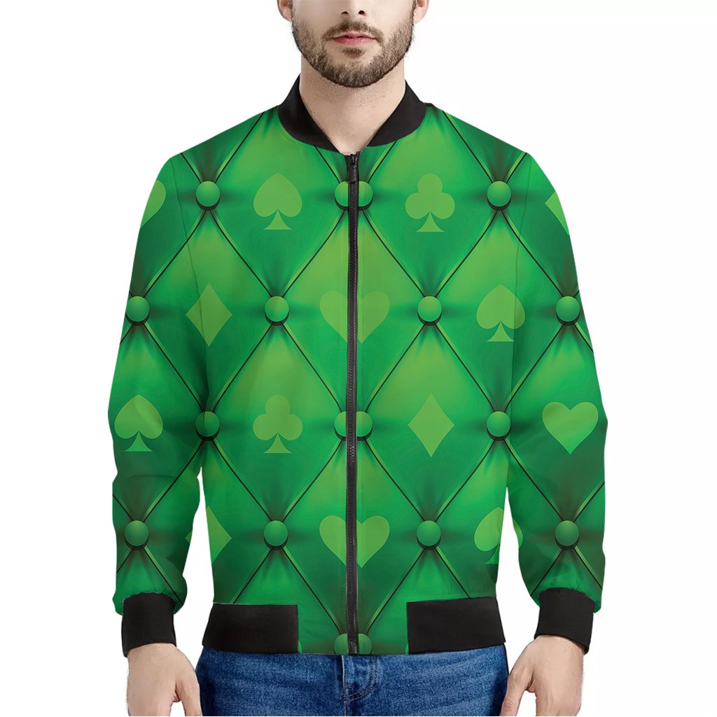Green-Playing-Card-Suits-Pattern-Print-Bomber-Jacket Green Playing Card Suits Pattern Print Bomber Jacket