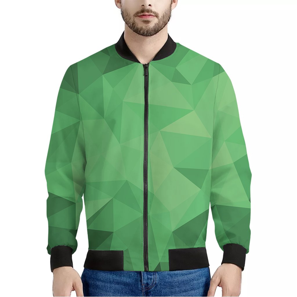 Green-Polygonal-Geometric-Print-Bomber-Jacket Green Polygonal Geometric Print Bomber Jacket