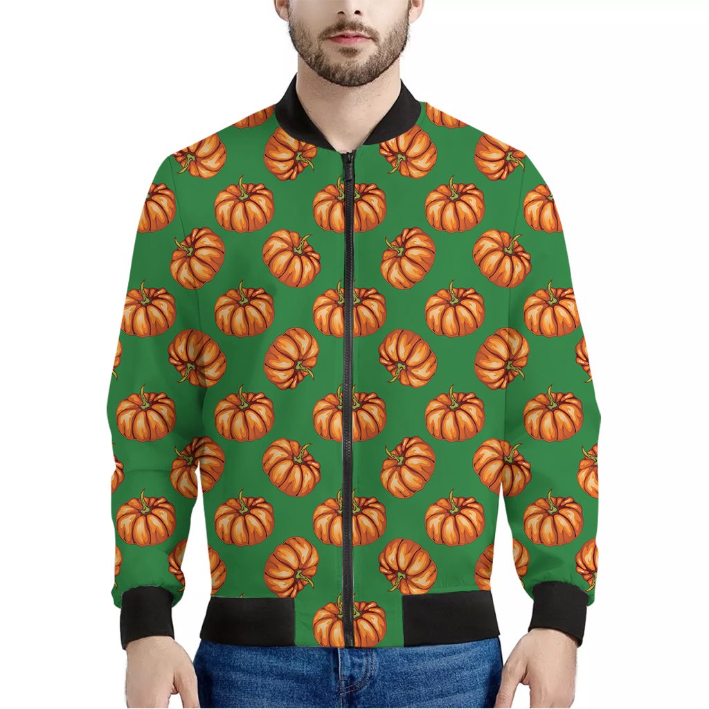 Green-Pumpkin-Pattern-Print-Bomber-Jacket Green Pumpkin Pattern Print Bomber Jacket