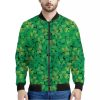 Green Shamrock Leaf Pattern Print Bomber Jacket
