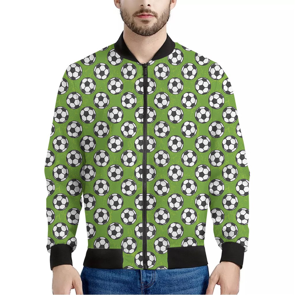Green-Soccer-Ball-Pattern-Print-Bomber-Jacket Green Soccer Ball Pattern Print Bomber Jacket