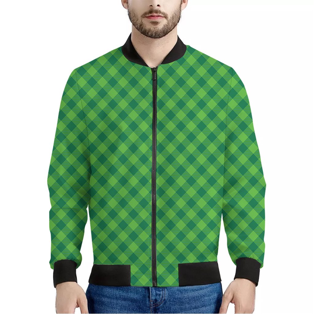 Green-St.-Patricks-Day-Plaid-Print-Bomber-Jacket Green St. Patrick's Day Plaid Print Bomber Jacket
