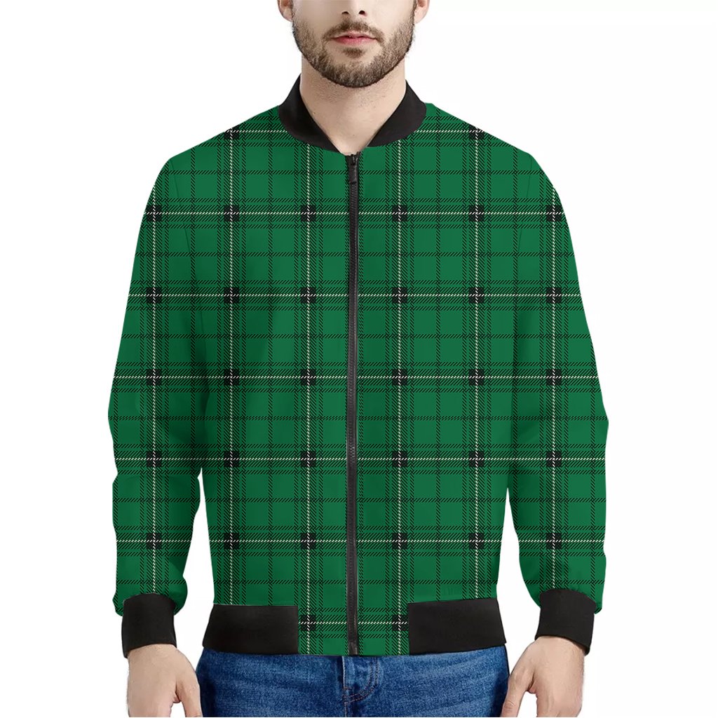 Green-Stewart-Tartan-Print-Bomber-Jacket Green Stewart Tartan Print Bomber Jacket