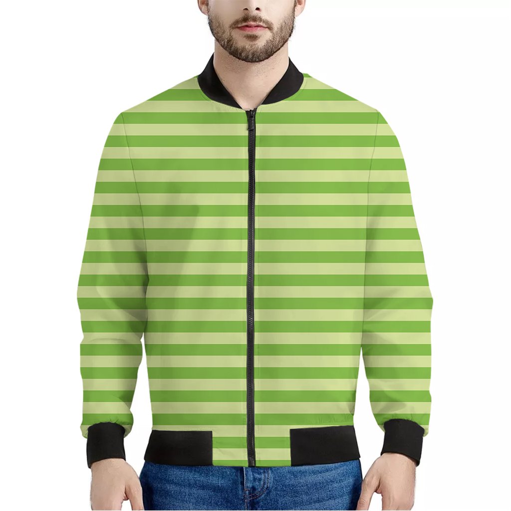 Green-Striped-Pattern-Print-Bomber-Jacket Green Striped Pattern Print Bomber Jacket