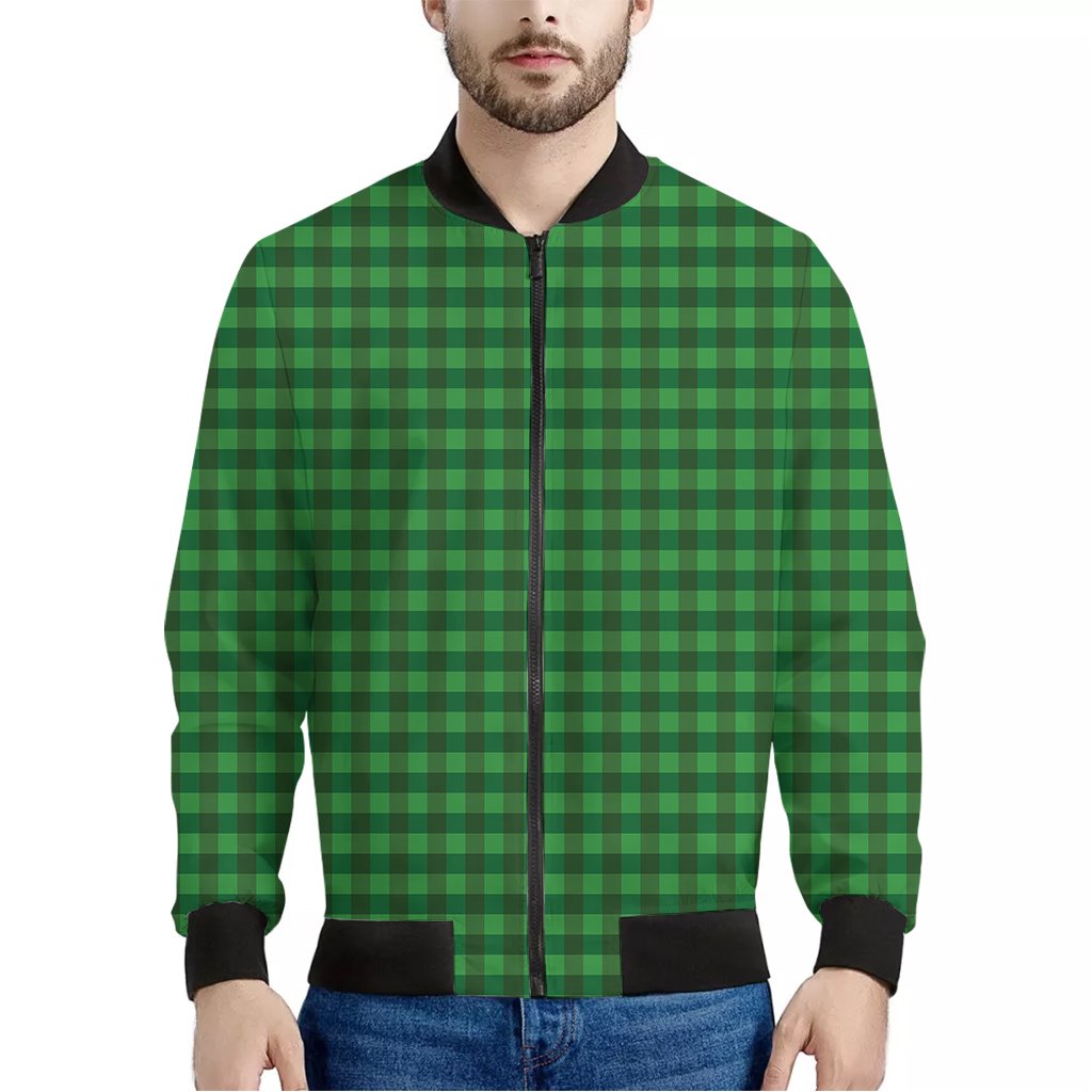 Green-Tartan-Saint-Patricks-Day-Print-Bomber-Jacket Green Tartan Saint Patrick's Day Print Bomber Jacket