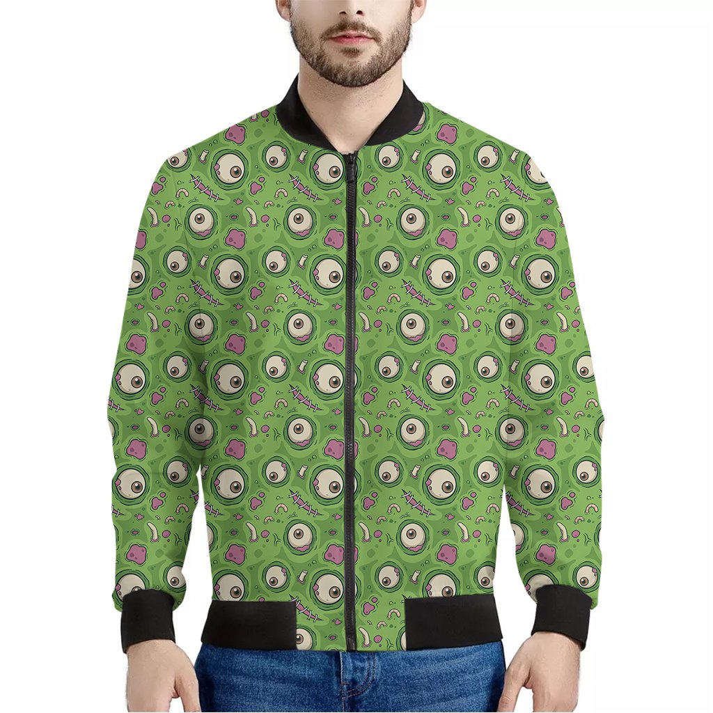 Green-Zombie-Pattern-Print-Bomber-Jacket Green Zombie Pattern Print Bomber Jacket