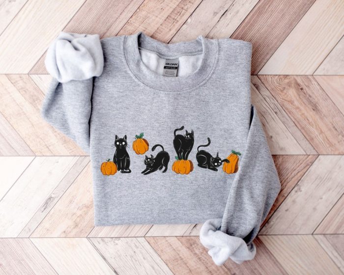 Halloween Sweatshirt Cat Sweatshirt Ghost Shirt Halloween Sweater Cool Halloween Cat Shirt Cat Lover Black Cat